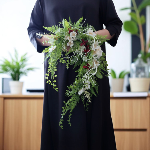 グリーンが揺れる夏の馬蹄リース（アーティフィシャルフラワー55cm