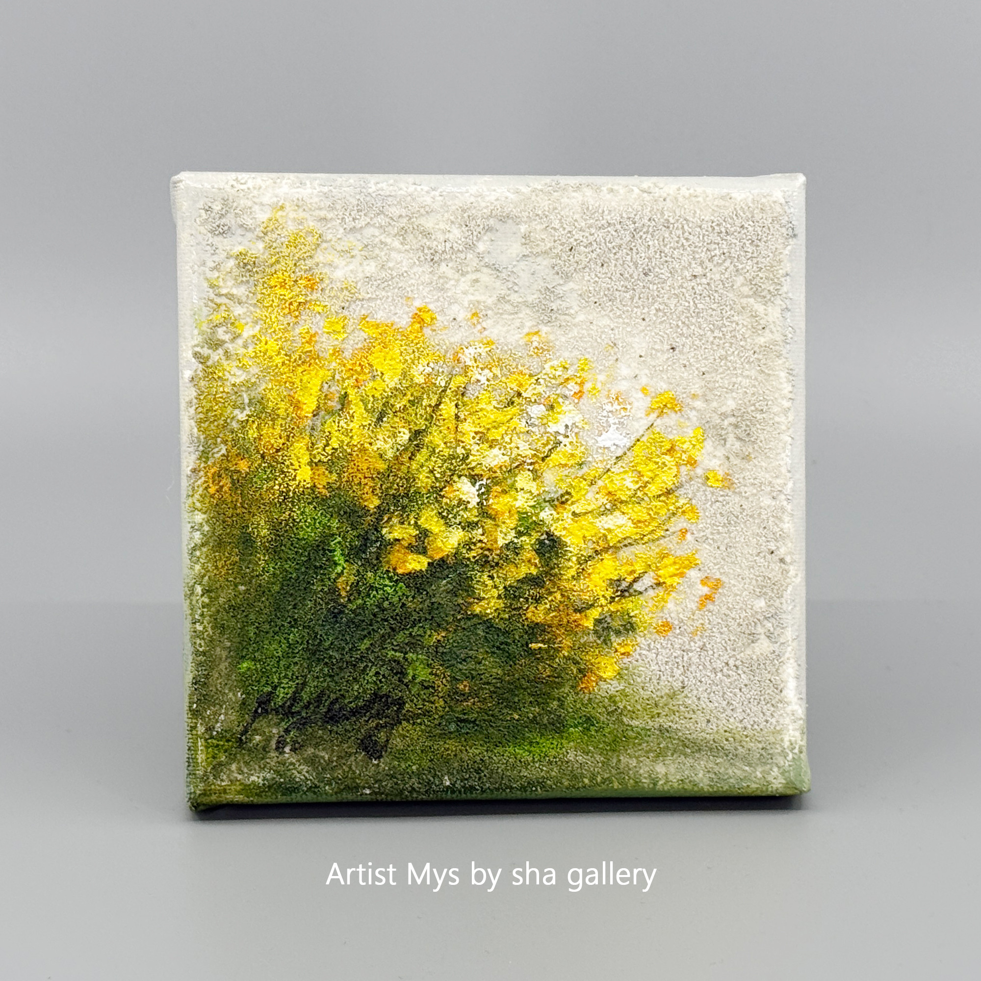 原画 アクリル画 キャンバスアート｜レンギョウの絵｜13cm×13cm