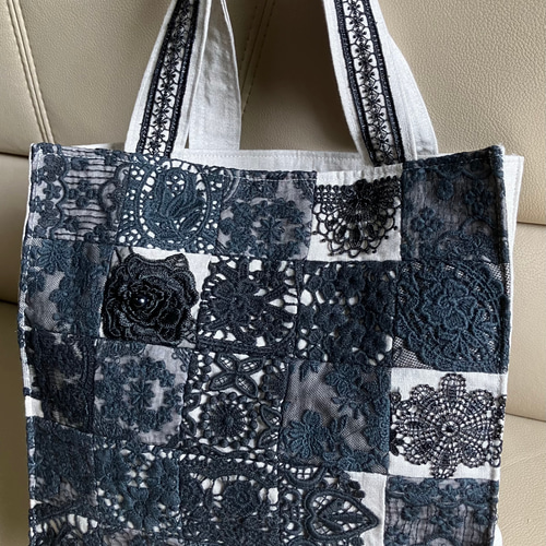 ブラックパッチワークハンドバッグ