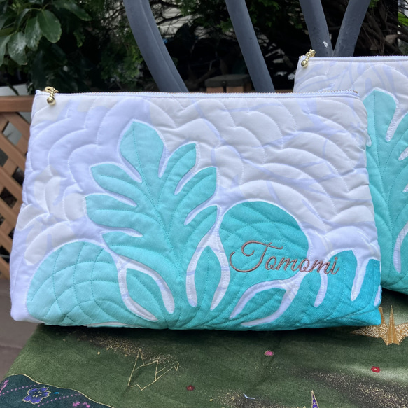 パンの木の大きめしかくいポーチ　受注製作 1枚目の画像