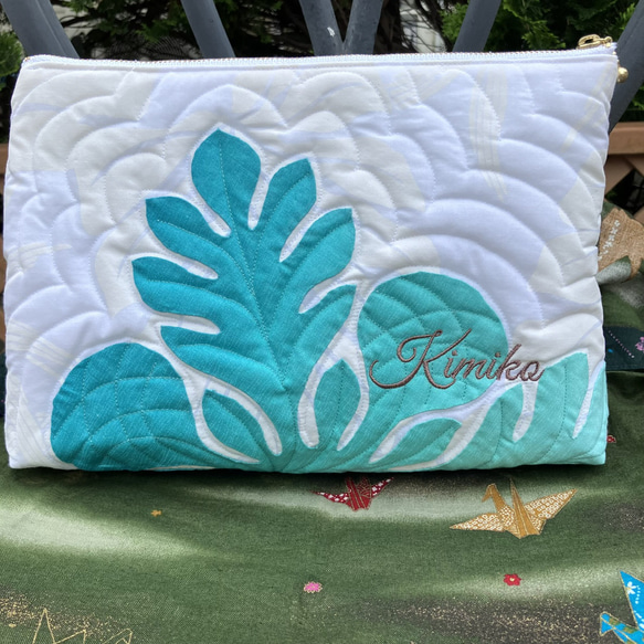 パンの木の大きめしかくいポーチ　受注製作 6枚目の画像