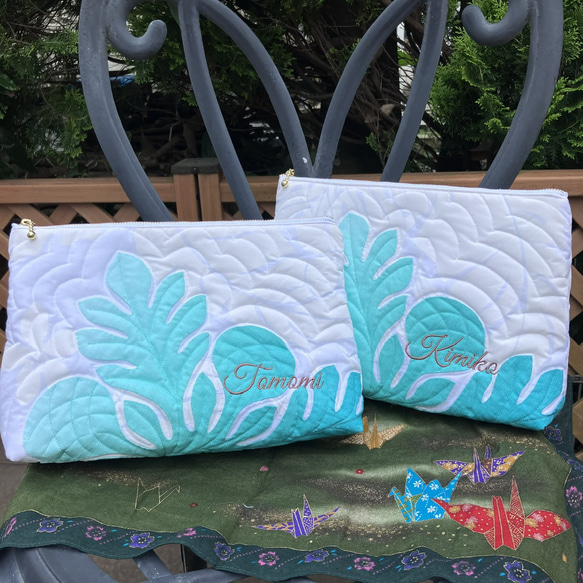 パンの木の大きめしかくいポーチ　受注製作 2枚目の画像