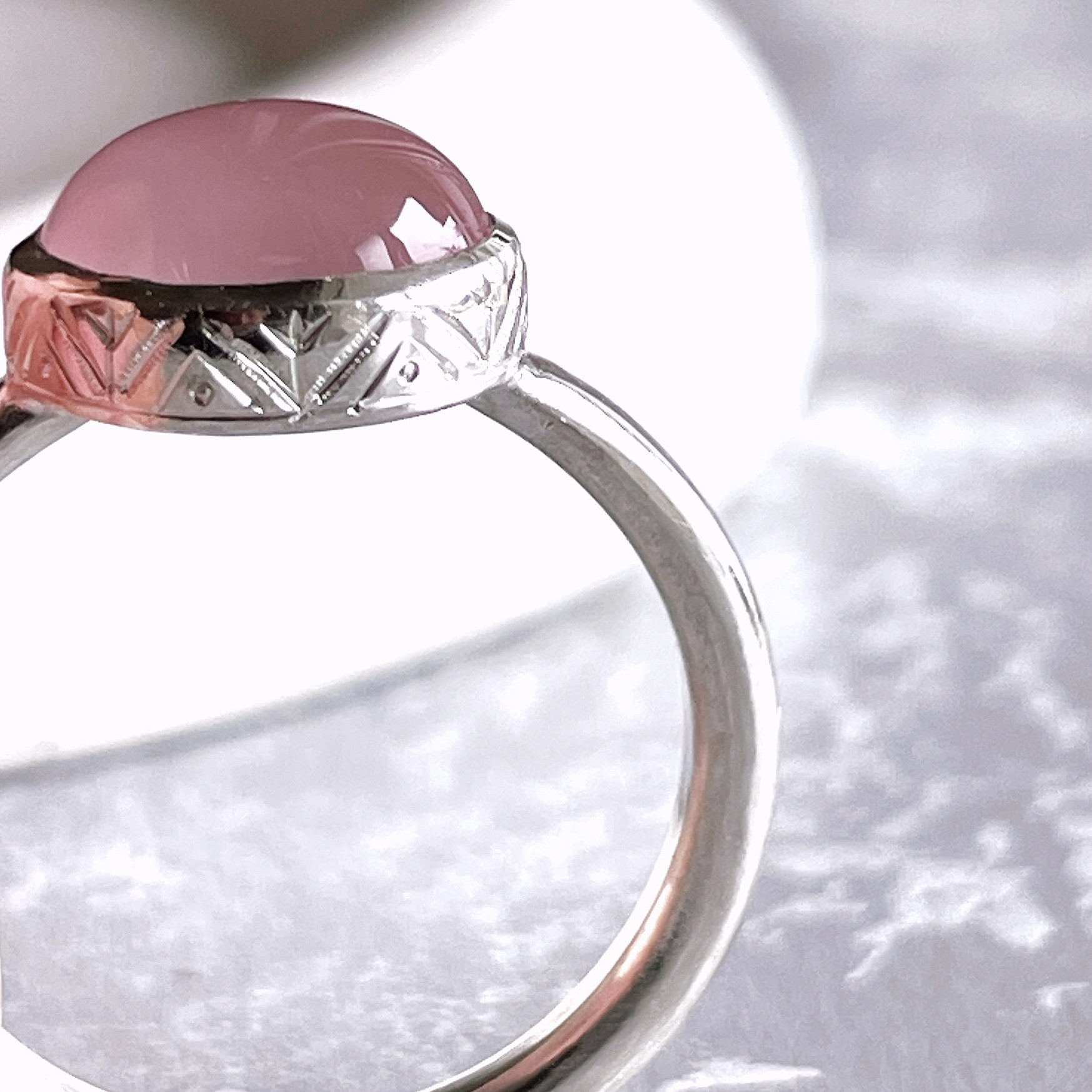 Rose quartz drop ring