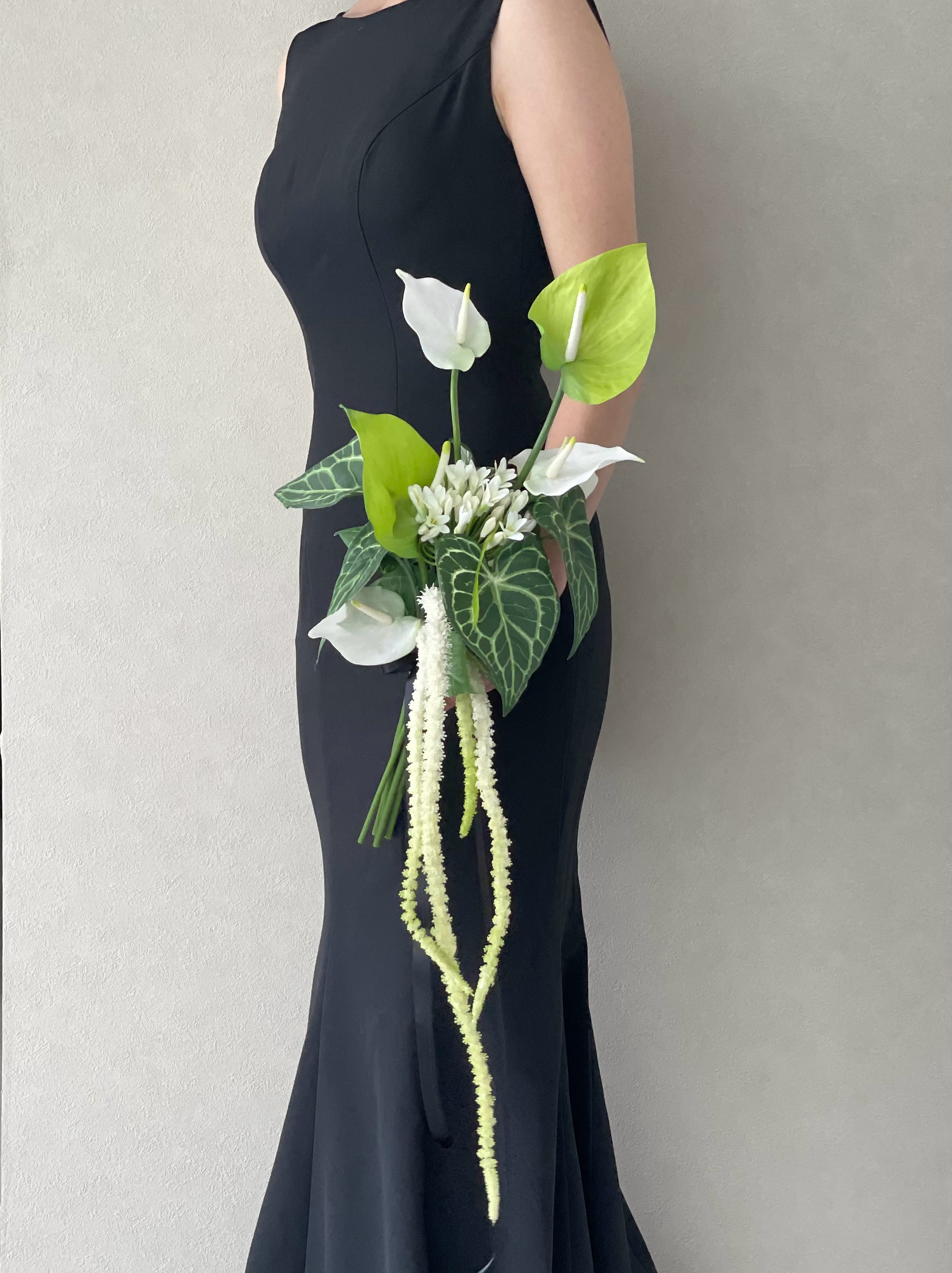 新作◎アンスリウム×アマランサス♪アームブーケ ウェディングブーケ  アーティフィシャルフラワー ブートニア付き