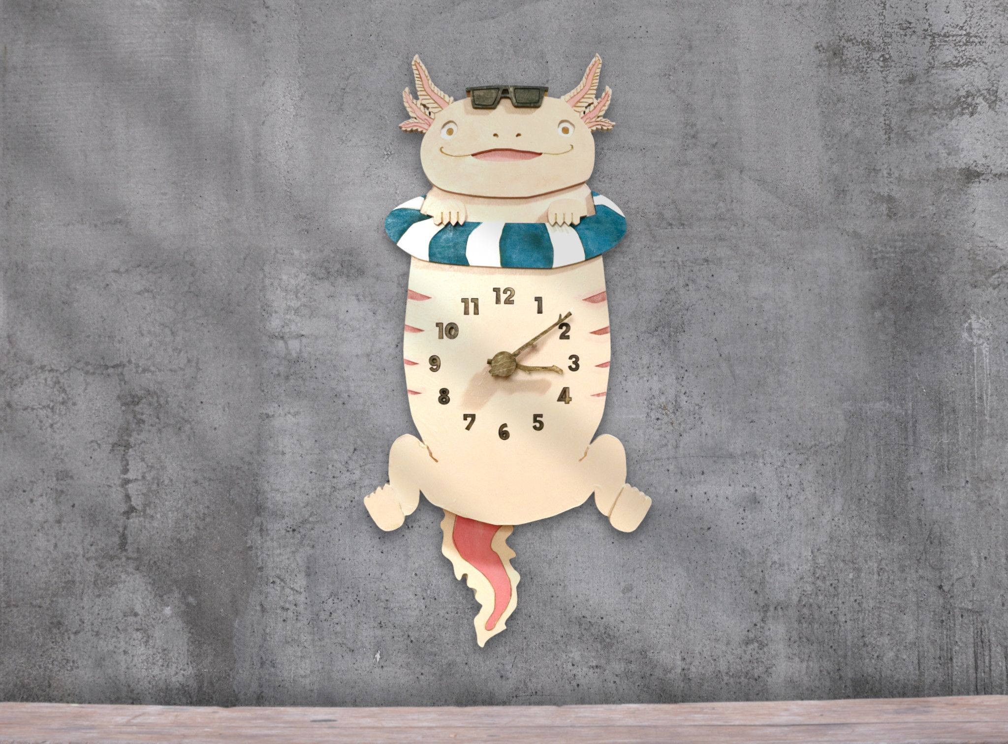 泳げないウーパールーパー フロリダピンク レギュラーサイズ 時計 木製 振り子時計 掛け時計