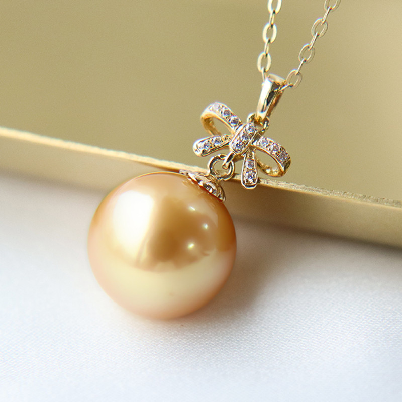 【La Corser】輸入 10-14mm 南洋ゴールドパールペンダント 18Kゴールド海水パールネックレス リッチゴールドカラ