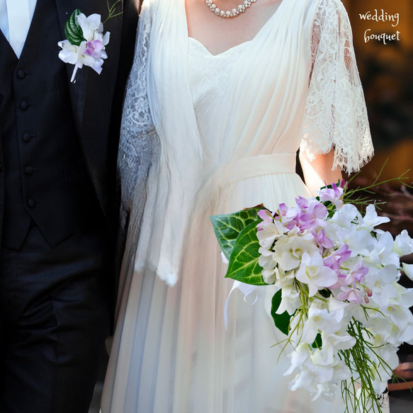 上質 ウェディングブーケ デンファレ アームブーケ 造花ブーケ ブーケ