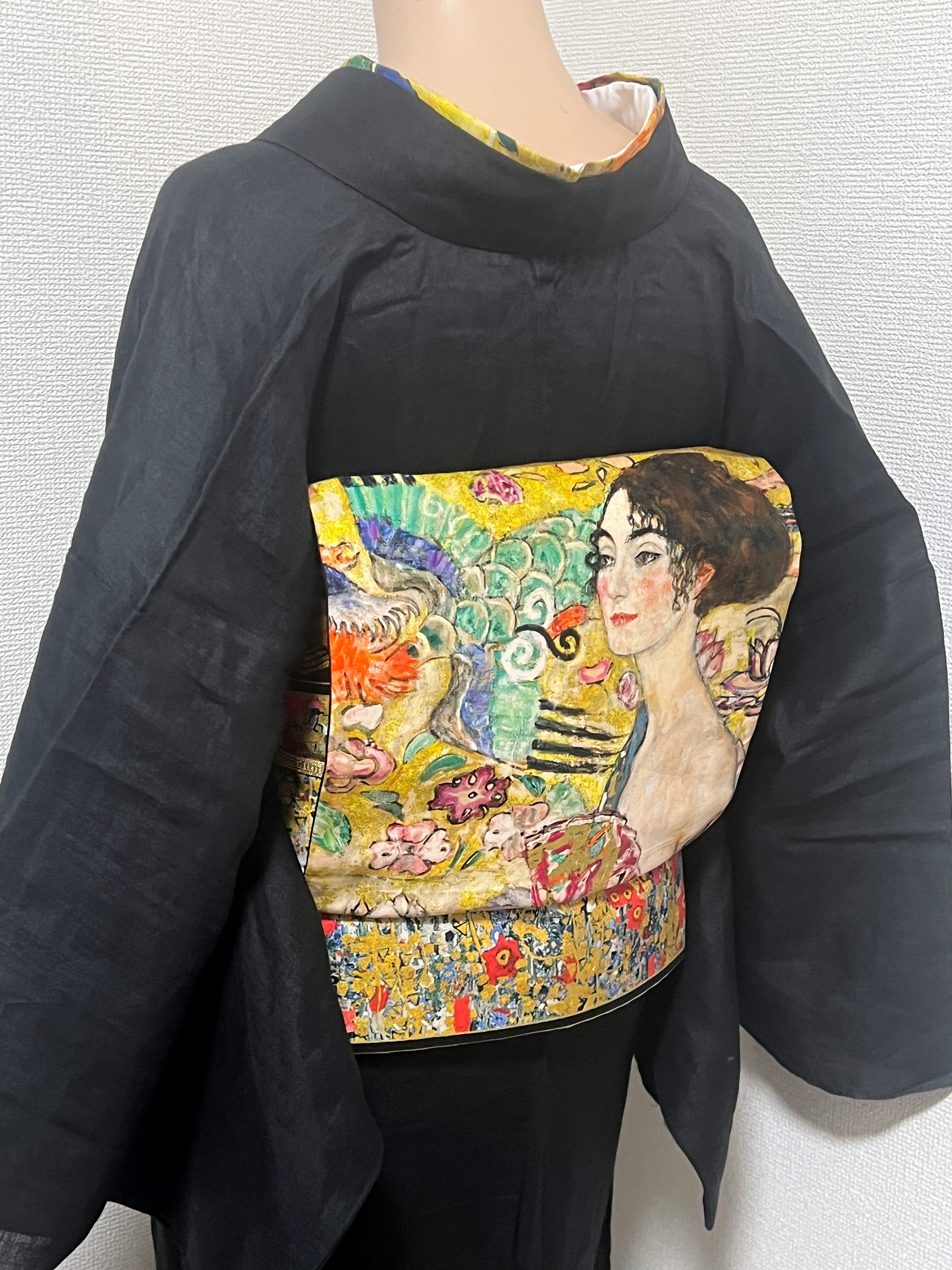 在庫確認必須⚠️クリムト「扇を持つ女性」名古屋帯　共布半衿付き