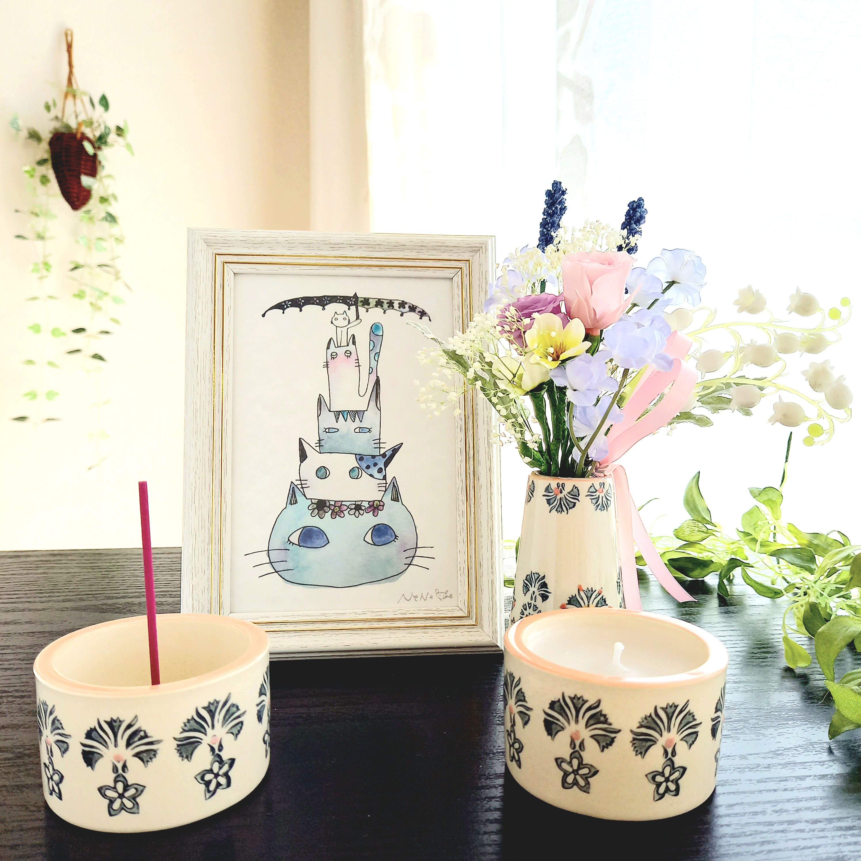 ラスト1【ペット仏花】枯れないお供え花＊線香立て・ろうそく立て付き♡ラッピング無料・虹の橋・お空組・お盆・犬・猫