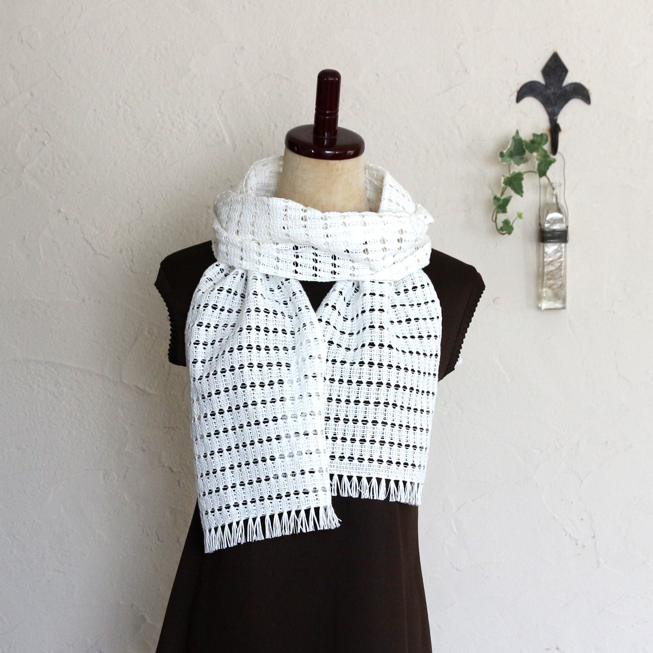 コットン100％チクチクしない手織りのレイシーストール【ホワイト】