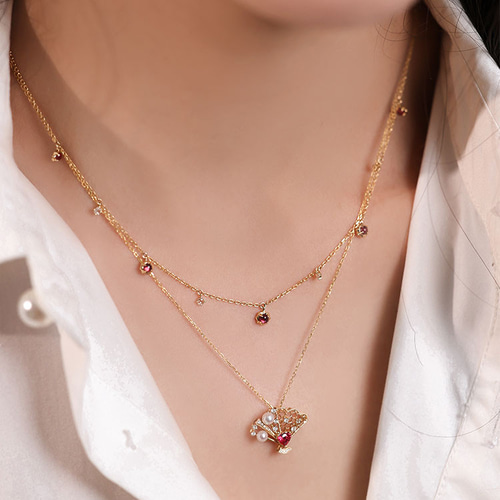 ヘイズジュエリー】朱色のほくろデザイン18金ダイヤモンド装飾プレーン