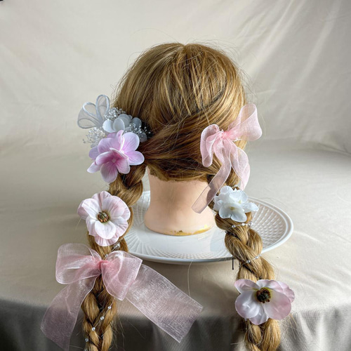 ☆春色ピンクリボンで髪を飾ろう♪上品で可愛いヘアアクセセット