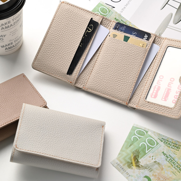 シンプル三つ折り財布 【 シュリンクレザー 】 ミニ財布 ミニウォレット コンパクト HW31K 2枚目の画像