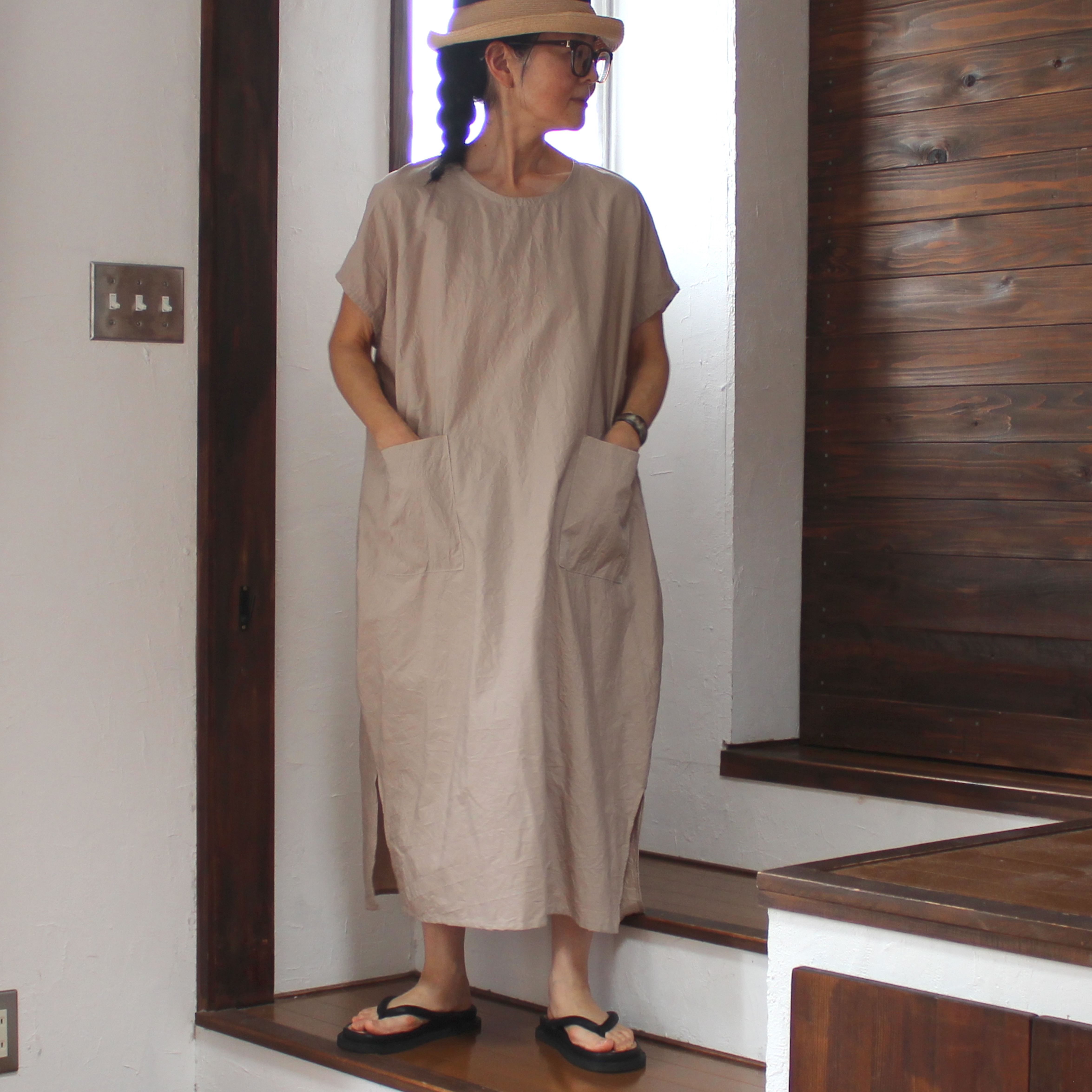 sanny day cotton ワイドフレンチスリーブコクーンワンピース　ソイラテ