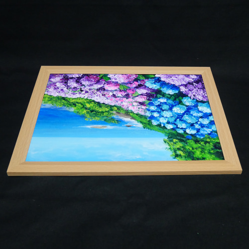 油絵 油彩 油彩画 絵画 絵【海と空と桃源郷岬の紫陽花】 絵画