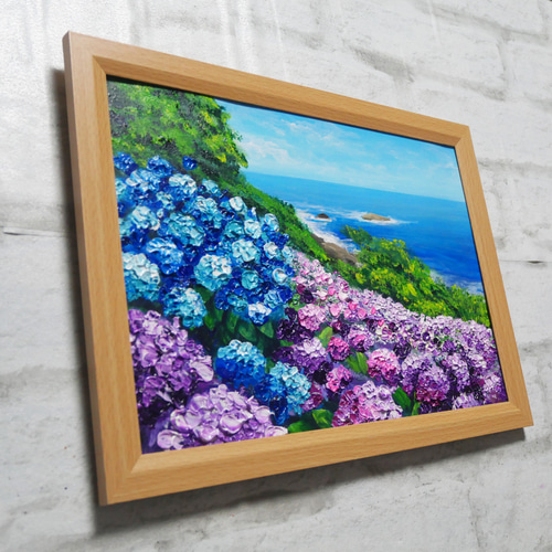 油絵 油彩 油彩画 絵 絵画【紫陽花の丘】 油絵 油彩 油彩画 絵画 絵【海と空と桃源郷岬の紫陽花】 絵画