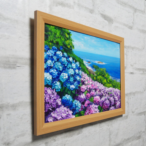 油絵 油彩 油彩画 絵画 絵 【梅雨に咲く紫の花】 油絵 油彩 油彩画 絵画 絵 【梅雨に咲くピンクの紫陽花