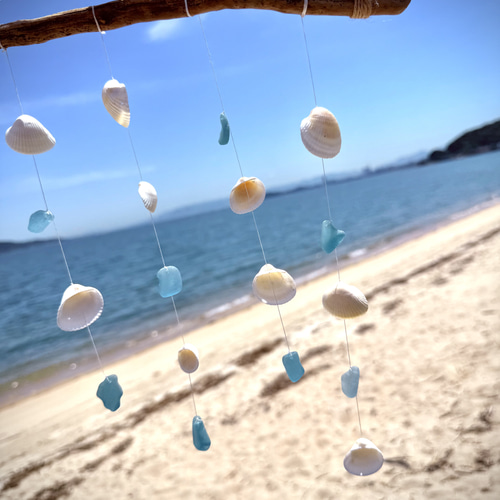 4連シェル&シーグラスガーランド/貝殻/シーグラス/サンゴ/海/夏/西海岸