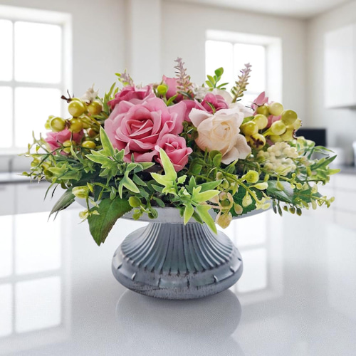 モーブピンク•ホワイトのバラのフレンチスタイルアレンジメント