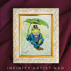 *一点モノ再販ナシ【カエル紳士】 蛙 小さめ絵画 幸運 運気 運勢 ギフト インテリア アート 玄関 リビング 1枚目の画像