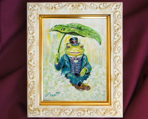 蛙 カエル 原画 アート 絵画 画家 インテリア ハンドメイド イラスト 緑 蛙 カエル 原画 アート 絵画 画家 インテリア ハンドメイド