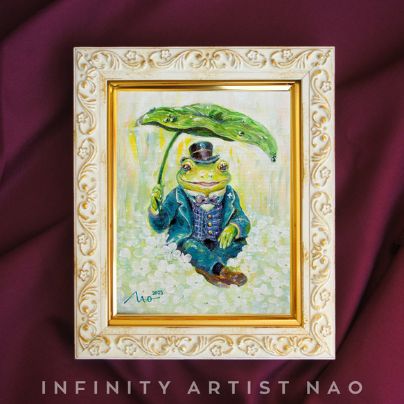 *一点モノ再販ナシ【カエル紳士】 蛙 小さめ絵画 幸運 運気 運勢 ギフト インテリア アート 玄関 リビング 1枚目の画像