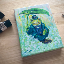 *一点モノ再販ナシ【カエル紳士】 蛙 小さめ絵画 幸運 運気 運勢 ギフト インテリア アート 玄関 リビング 4枚目の画像