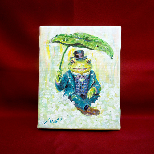 蛙 カエル 原画 アート 絵画 画家 インテリア ハンドメイド イラスト 緑 蛙 カエル 原画 アート 絵画 画家 インテリア ハンドメイド