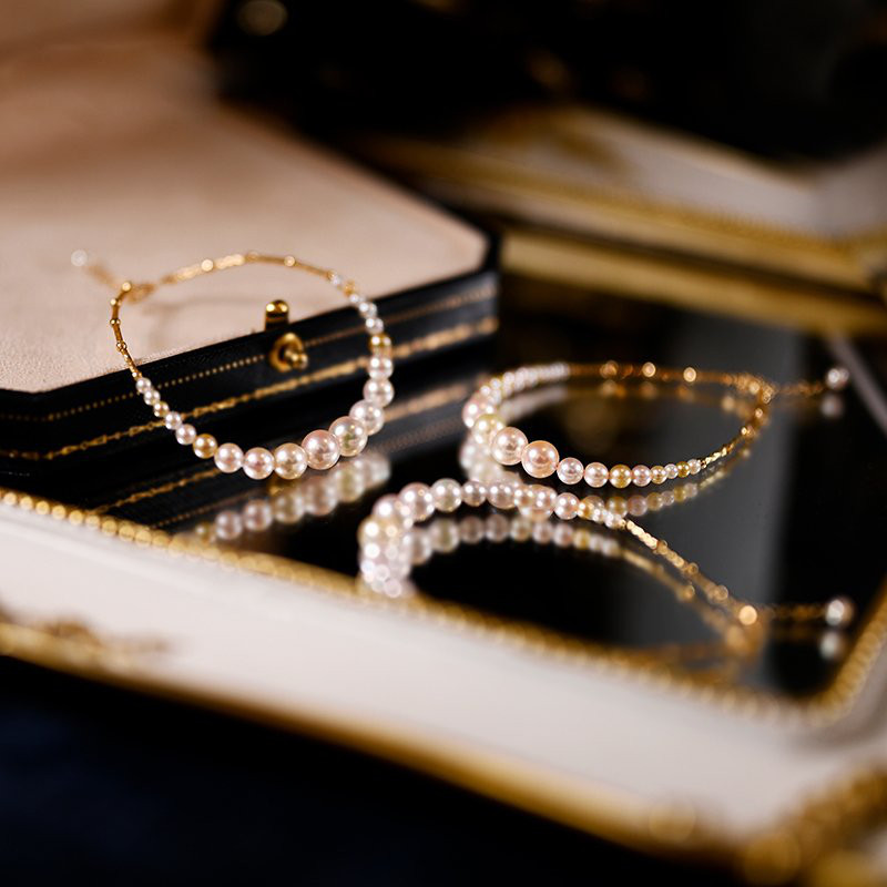 [ヘイズジュエリー] ガールズドリームシリーズ 18Kゴールド グラデーションデザイン 日本製オーロラアコヤ 3-7mm 海水真