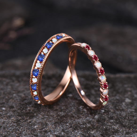 e.m ブルーサファイヤ　ルビー　リング 7月の誕生石 ルビー カップルリング 9月の誕生石 ブルーサファイア