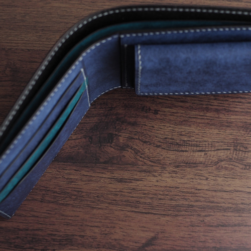 マネークリップ財布【ターコイズ】手縫い仕立て　マルゴー　イタリアンレザー マネークリップ財布【ターコイズ】手縫い仕立て マルゴー