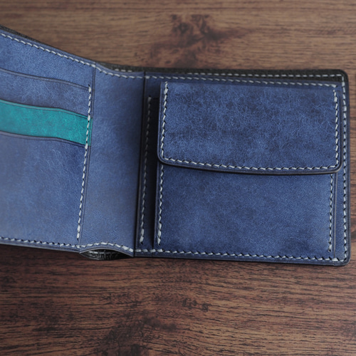 マネークリップ財布【ターコイズ】手縫い仕立て　マルゴー　イタリアンレザー マネークリップ財布【ターコイズ】手縫い仕立て マルゴー