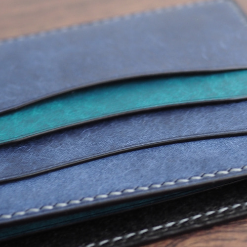 マネークリップ財布【ターコイズ】手縫い仕立て　マルゴー　イタリアンレザー マネークリップ財布【ターコイズ】手縫い仕立て マルゴー