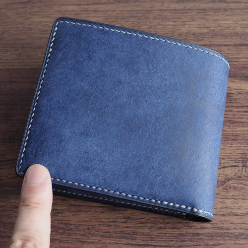 総手縫い│イタリアンレザーマルゴー│2つ折財布│コバルト×トルケーゼ