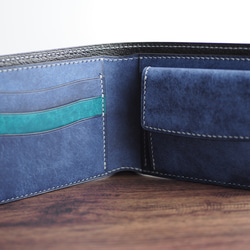 総手縫い│イタリアンレザーマルゴー│2つ折財布│コバルト×トルケーゼ