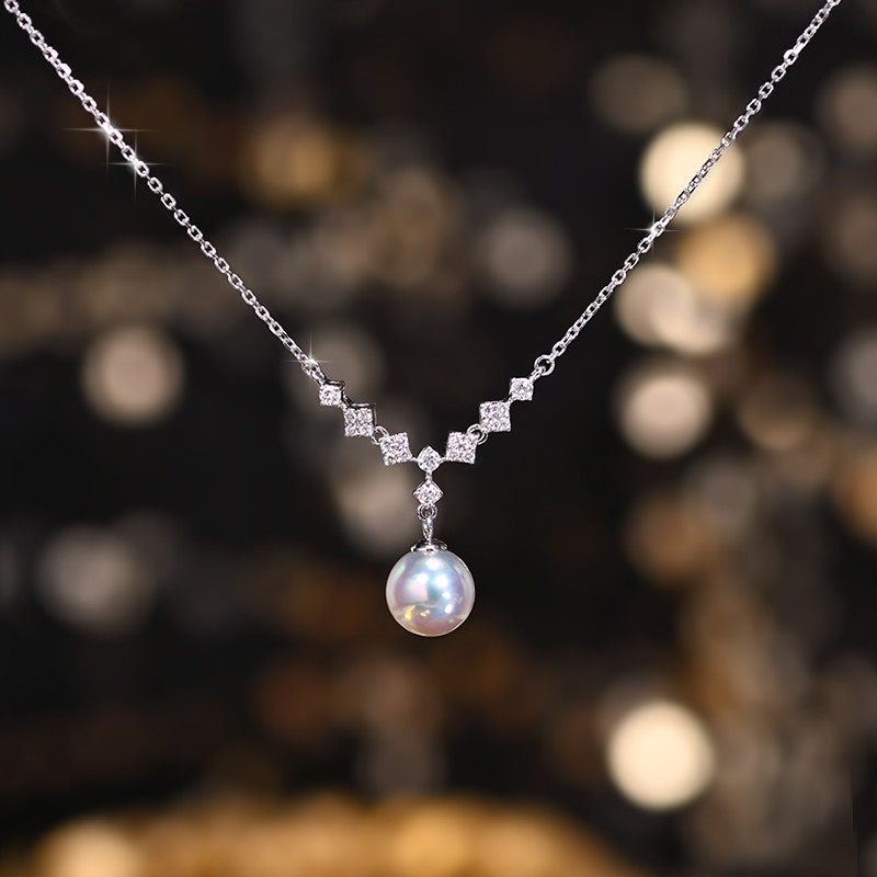 [ヘイズジュエリー] Qinningシリーズ 18Kゴールド ダイヤモンド装飾 日本製オーロラ 麻色 アコヤ海水真珠 7.5-8