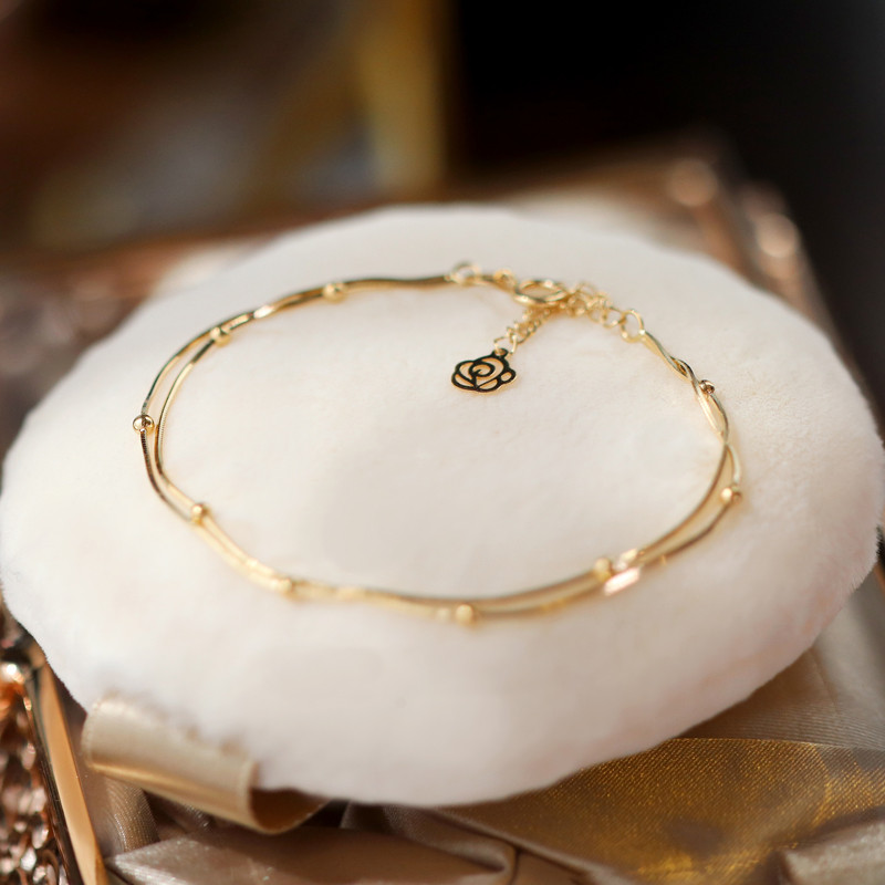 [ヘイズジュエリー] シルケットシリーズ 18Kゴールド スネークボーンチェーンデザイン 星空スタイル 二重層 シンプル 流線型