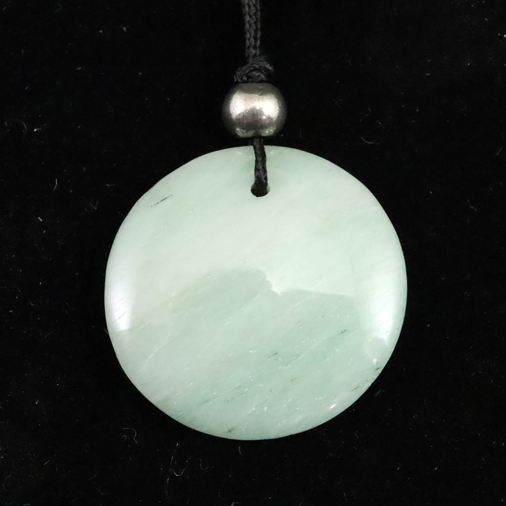 H&E社 ブルーグリーン アゼツライト（AZOZEO)  ディスク型 コード ペンダント 6.5g #30750