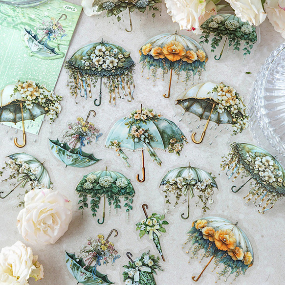 S781コラージュ素材】海外PETシール 傘 雨 ジャンクジャーナル