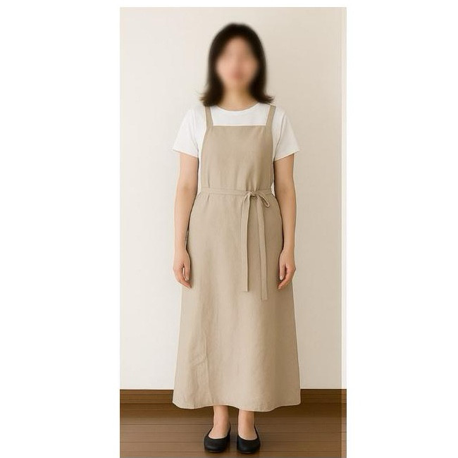 大人のためのエプロンワンピース｜リネンキャンバス／ロング丈