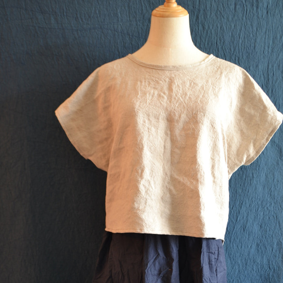 リネン100％　麻　Tシャツ　レディース　天然素材　カットソー　日本製　無染色　無漂白 夏　涼しい　無地　 1枚目の画像