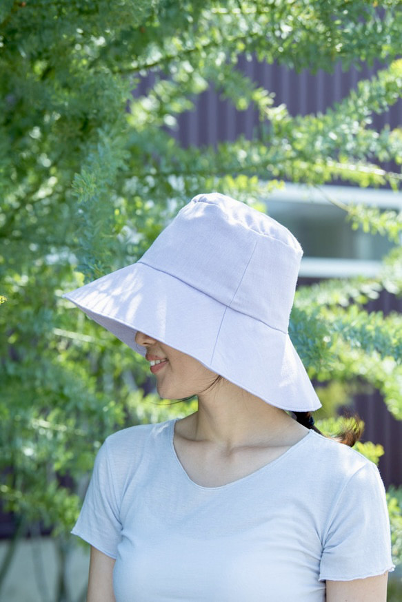 リネン混ガーゼ　ラベンダー染日よけ帽子（Linen＆Organic Cotton）