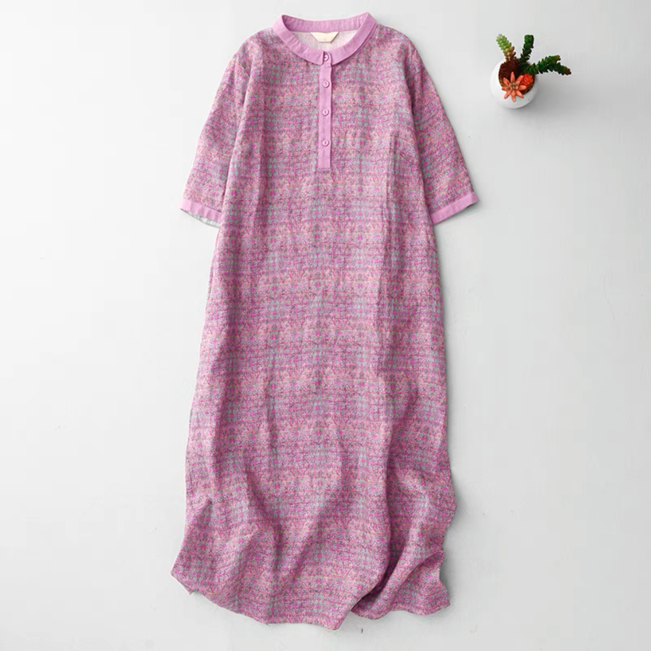 ロング丈スカート、夏ワンピース、コットンリネンワンピース、綿麻ワンピース