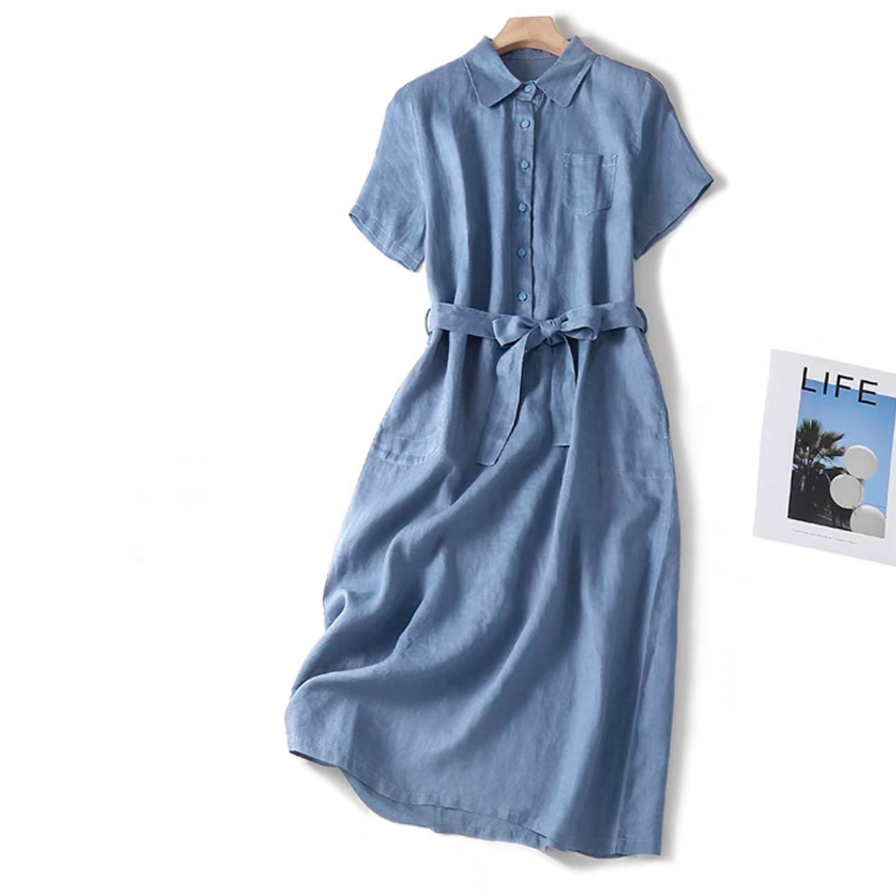 ロング丈スカート、夏ワンピース、コットンリネンワンピース、綿麻ワンピース