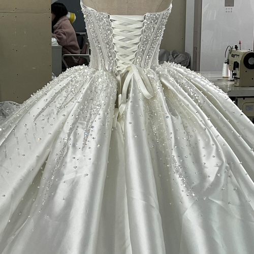 美品！パール付き 優雅 プリンセスライン 編み上げ ビスチェ vネック 