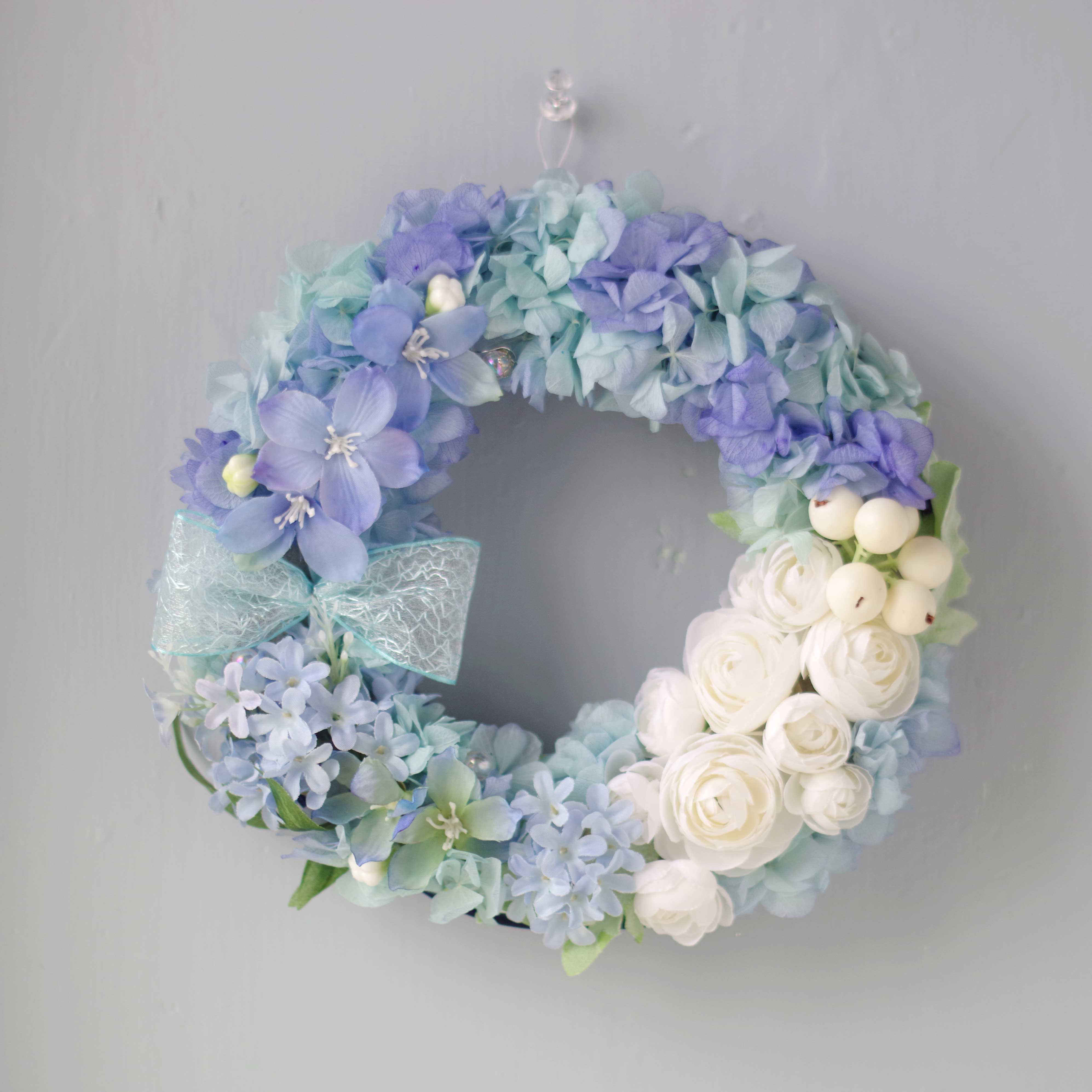 アクアブルーリース　プリザーブドフラワー【誕生日】【結婚祝】