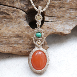 カーネリアンとマラカイトマクラメネックレスmac424 2枚目の画像