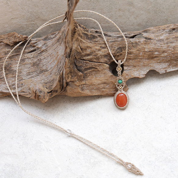 カーネリアンとマラカイトマクラメネックレスmac424 5枚目の画像