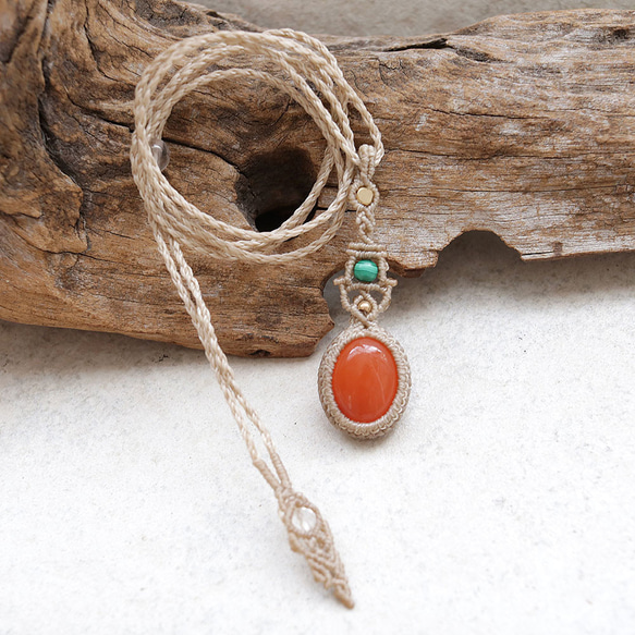 カーネリアンとマラカイトマクラメネックレスmac424 9枚目の画像