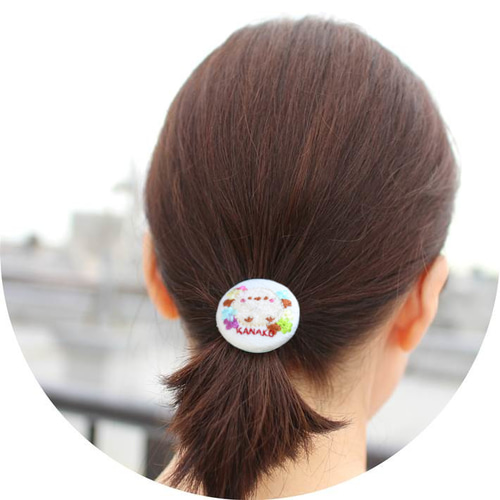 オーダーメイド 名入れ シマエナガ 髪飾り付き ヘアゴム 刺繍 ヘア
